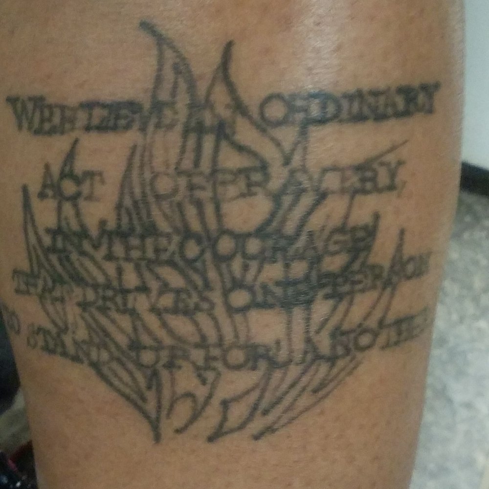 Shitty line work, shitty spelling, terrible tattoo artist. 3 hr/ for a drawing and changed it without talking to me first. Ty is awful! Shitty line work, shitty spelling, terrible tattoo artist. 3 hr/ for a drawing and changed it without talking to me first. Ty is awful!