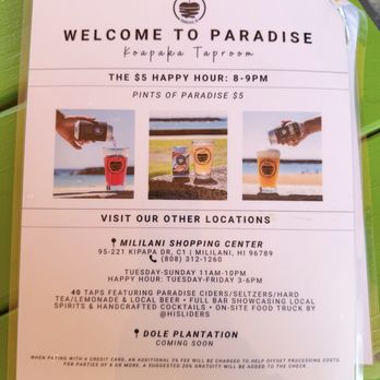 Paradise Ciders - Happy Hour is from 8-9pm n' they have other locations - Cideries Near Me - Honolulu, Hawaii