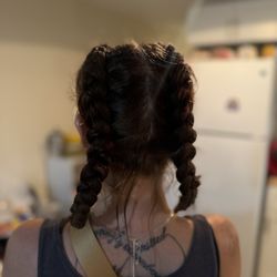 Vide Hair Braiding - Backside of Dutch braids ( btw my hair is not even close to being this long) so we used extensions.