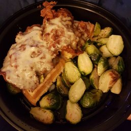 Chicken and waffles with Brussels sprouts Chicken and waffles with Brussels sprouts