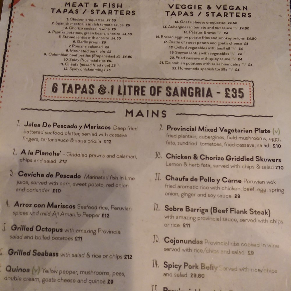 The Provincial - The menu at The Provincial - Spanish Near Me - London, XGL
