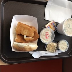 Flounder sandwich and clam chowder