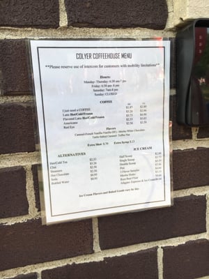 Menu photo 4 Colyer Coffee House Albion, IL