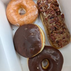 Henry's Donuts - Original glaze, chocolate cream, chocolate glaze, maple bacon