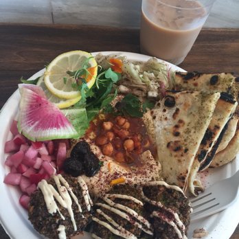 Dune - Falafel plate with their ice chai (~$16 with drink) - Falafel Near Me - Los Angeles, California