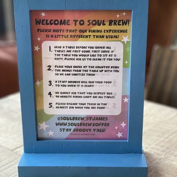 Soul Brew - Cool sign on table - Coffee & Tea Near Me - Saint James, New York Soul Brew - Cool sign on table - Coffee & Tea Near Me - Saint James, New York