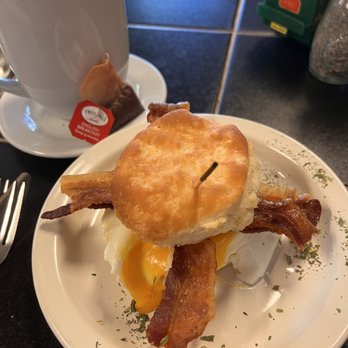 Friendship Coffee Company - Bacon, egg & cheese biscuit with English Breakfast tea. - Coffee & Tea Near Me - Savannah, Georgia