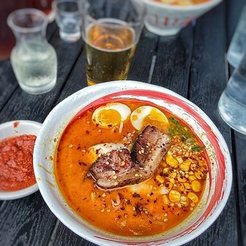 Kintaro Ramen - Karashimiso (Reaper) along with Sake and Kirin Ichiban - Ramen Near Me - Arlington, Texas