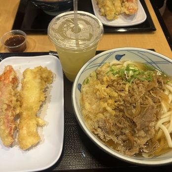 Marugame Udon - crab & squid tempura, large beef dashi broth, calamansi juice - Japanese Near Me - Honolulu, Hawaii Marugame Udon - crab & squid tempura, large beef dashi broth, calamansi juice - Japanese Near Me - Honolulu, Hawaii
