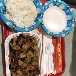 Three cup chicken. As you can see it's such a huge portion, they had to put the rice in a separate bowl! Lasted us for two meals.