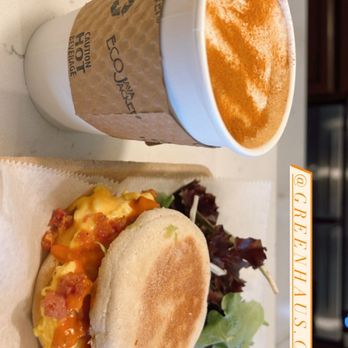 Green Haus Cafe - Loaded Breakfast Sandwich on a English Muffin - Cafes Near Me - Boston, Massachusetts Green Haus Cafe - Loaded Breakfast Sandwich on a English Muffin - Cafes Near Me - Boston, Massachusetts