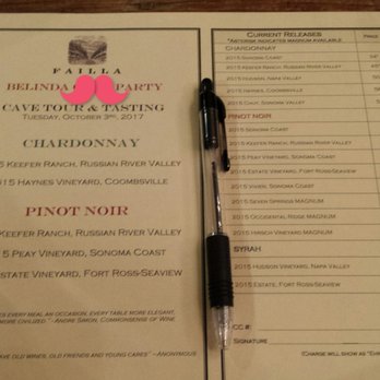 Failla - The menu they put together in 10 mins .. super great service ! - Wineries Near Me - Saint Helena, California