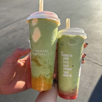 Junbi Matcha & Tea - Irvine - Strawberry Matcha w/ Milk Blended** Golden Peach blended with peach foam - Bubble Tea Near Me - Irvine, California Junbi Matcha & Tea - Irvine - Strawberry Matcha w/ Milk Blended** Golden Peach blended with peach foam - Bubble Tea Near Me - Irvine, California