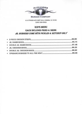 Menu photo 1 Alexander Burger Company Cushing, TX