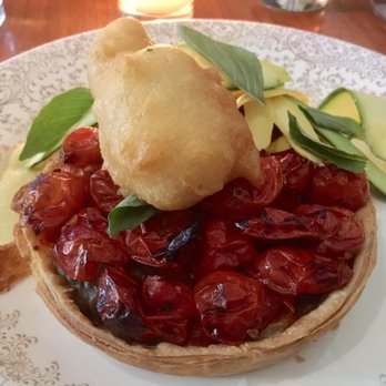 St. Jack - Ratatouille Tart topped with squash flower blossom which reminds me of Barcelona .......Amazingly delicious and I am not a vegetarian - French Near Me - Portland, Oregon
