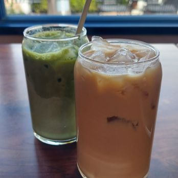Vertigo Coffee Roasters - Iced matcha latte and an iced lavender latte. - Cafes Near Me - San Juan Bautista, California Vertigo Coffee Roasters - Iced matcha latte and an iced lavender latte. - Cafes Near Me - San Juan Bautista, California