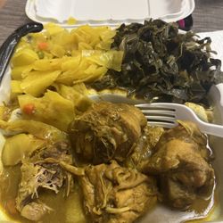 TASTE OF THE ISLAND & SOUL FOOD - Curry Chicken, collard greens, Cabbage