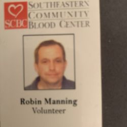 OneBlood Thomasville Donor Center - My volunteer badge.