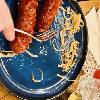 Arcadia Polish Restaurant - two sausages on a blue plate - Salad Near Me - Niles, Illinois Arcadia Polish Restaurant - two sausages on a blue plate - Salad Near Me - Niles, Illinois