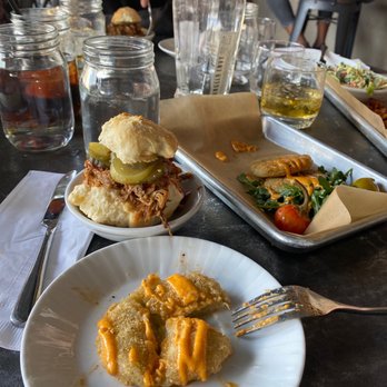 Biscuits and Bourbon - Pulled pork biscuit slider and fried green tomatoes - New American Near Me - Henderson, Nevada Biscuits and Bourbon - Pulled pork biscuit slider and fried green tomatoes - New American Near Me - Henderson, Nevada