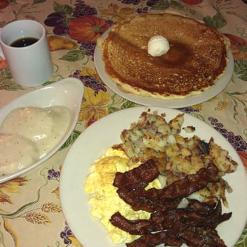 Ronnie's Cafe - Julie's Everyday Breakfast with a side of one pancake. Look at that bacon!! BACON!!! - Breakfast & Brunch Near Me - Glendale, Arizona Ronnie's Cafe - Julie's Everyday Breakfast with a side of one pancake. Look at that bacon!! BACON!!! - Breakfast & Brunch Near Me - Glendale, Arizona