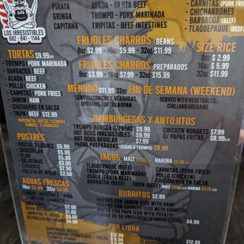 Tacos Los Irresistibles - Menu - Tacos Near Me - Fort Worth, Texas Tacos Los Irresistibles - Menu - Tacos Near Me - Fort Worth, Texas