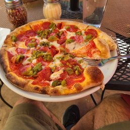 Pepperoni green chili pizza