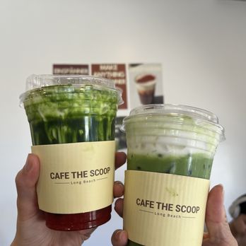 Cafe The Scoop - Left: Strawberry matcha with einspanner (+$1) Right: Matcha einspanner - Cafes Near Me - Long Beach, California