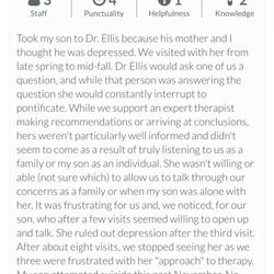 Ellis Elizabeth M PHD - An example of her lack of care for her clients.