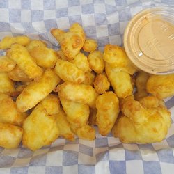 Fried cheese curds from TMK Creamery, hand battered and served with our homemade Cajun ranch dipping sauce