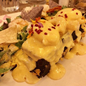Brunch & Cake - "Classic Take On Eggs Benedict" with shrimp and lobster hollandaise sauce on top of their charcoal sweet corn waffles! (9/10/2018) - Breakfast & Brunch Near Me - Barcelona, B Brunch & Cake - "Classic Take On Eggs Benedict" with shrimp and lobster hollandaise sauce on top of their charcoal sweet corn waffles! (9/10/2018) - Breakfast & Brunch Near Me - Barcelona, B