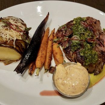 Conversation - New York Strip Steak with Potato and Carrots. - New American Near Me - Seattle, Washington Conversation - New York Strip Steak with Potato and Carrots. - New American Near Me - Seattle, Washington