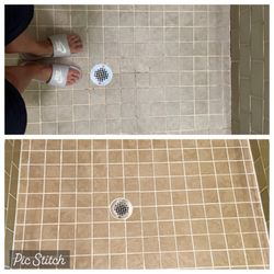 Sir Grout Charlotte - Shower floor before and after