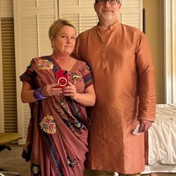 Krishna Sarees & Fabrics - My husband and I dressed and ready to go to the party!