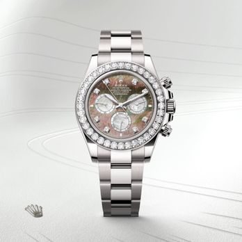 Bromberg's & - The Rolex Cosmograph Daytona in 18 kt white gold, 40 mm case, black and white mother-of-pearl set with diamonds dial, an Oyster bracelet. - Watches Near Me - Birmingham, Alabama Bromberg's & - The Rolex Cosmograph Daytona in 18 kt white gold, 40 mm case, black and white mother-of-pearl set with diamonds dial, an Oyster bracelet. - Watches Near Me - Birmingham, Alabama