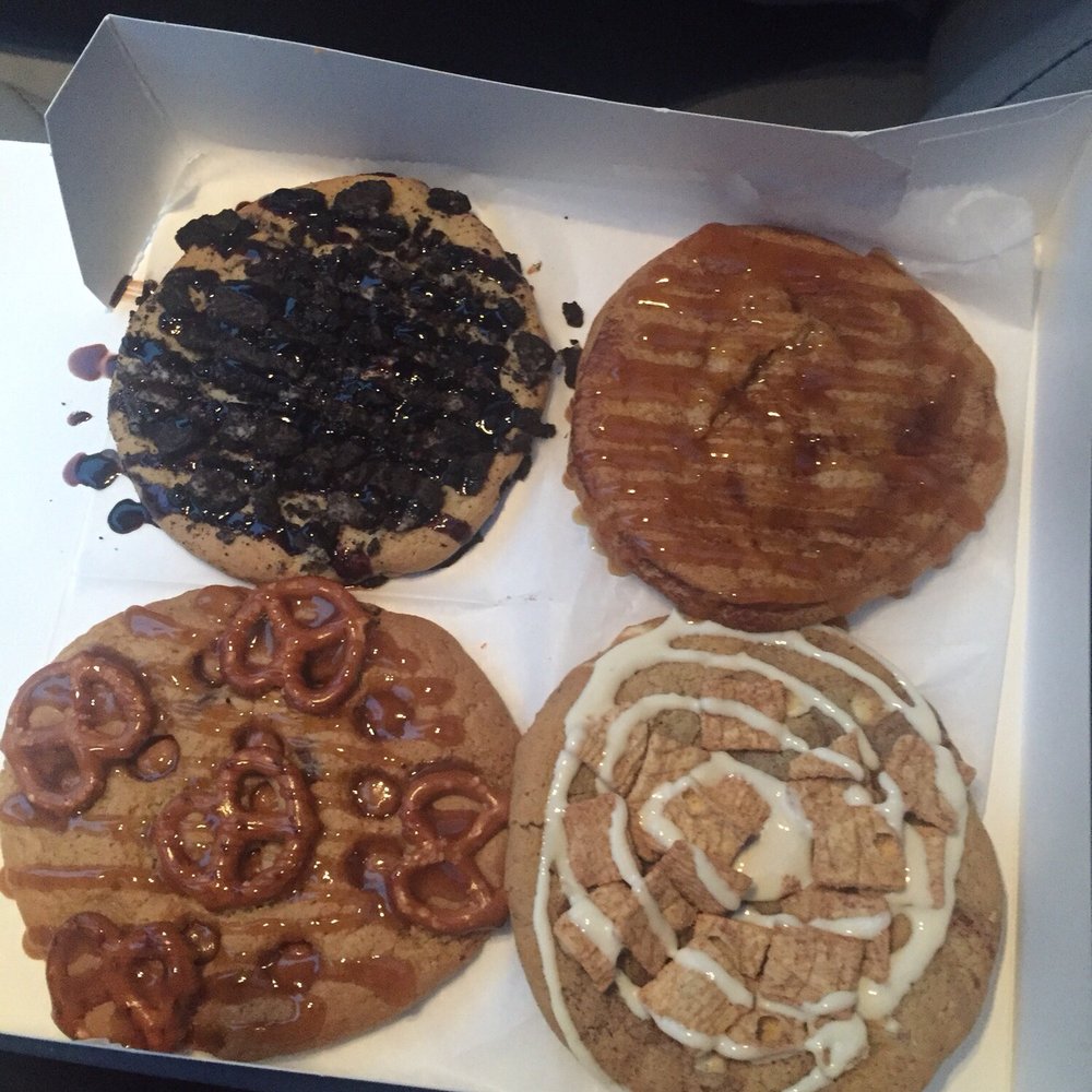 The Cookie Connect - Clockwise starting with top right: apple pie, cinnamon roll, salted caramel pretzel and cookies and cream - Desserts Near Me - Bloomfield, New Jersey The Cookie Connect - Clockwise starting with top right: apple pie, cinnamon roll, salted caramel pretzel and cookies and cream - Desserts Near Me - Bloomfield, New Jersey