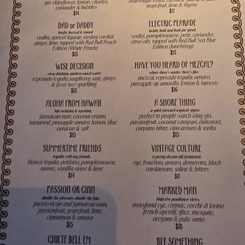 Filthy Animal - Cocktail menu - Cocktail Bars Near Me - Tempe, Arizona