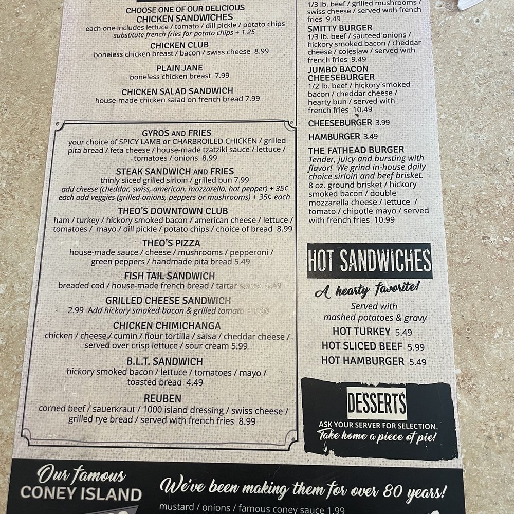 Theo's Restaurant - Menu 1 (11/23/2022) - Barbeque Near Me - Cambridge, Ohio Theo's Restaurant - Menu 1 (11/23/2022) - Barbeque Near Me - Cambridge, Ohio