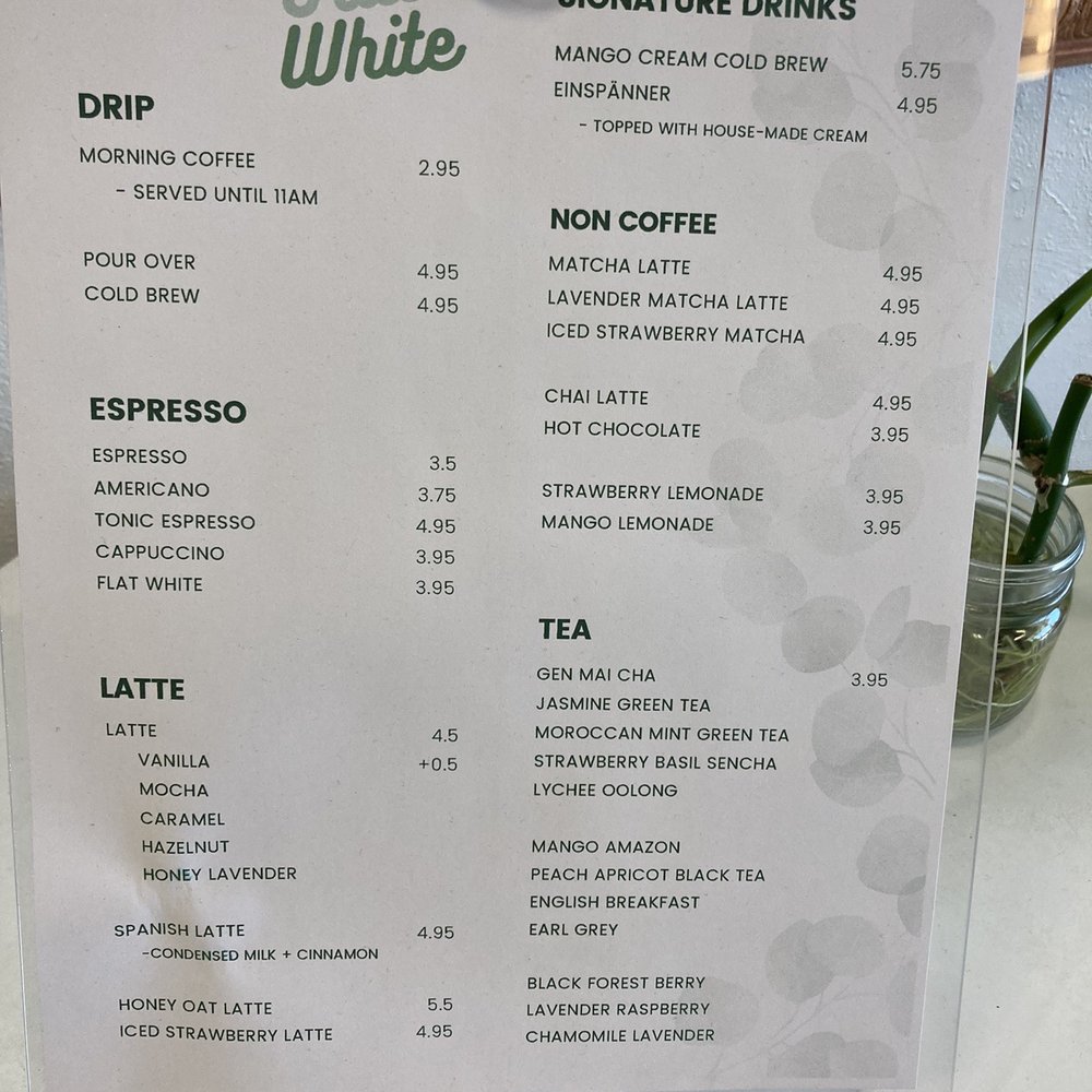 Flat White Coffee - Menu 02/2022 - Cafes Near Me - Cypress, California