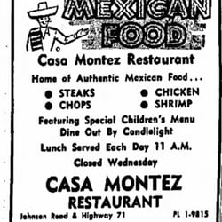 Golden Corral Buffet & Grill - Casa Montez restaurant occupied the same corner as the present day Golden Corral. Ad is from the April 4, 1969 NW Ark Times.