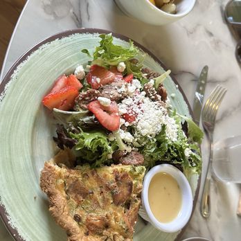 Sweet Lemon Kitchen - Quiche Lorraine with a house Salad and Breakfast potatoes. - Cafes Near Me - Georgetown, Texas Sweet Lemon Kitchen - Quiche Lorraine with a house Salad and Breakfast potatoes. - Cafes Near Me - Georgetown, Texas