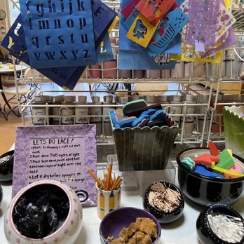 Petroglyph Ceramic Lounge - Supplies to use in the studio. I love how clean and organized everything is set up. - Paint-Your-Own Pottery Near Me - San Jose, California