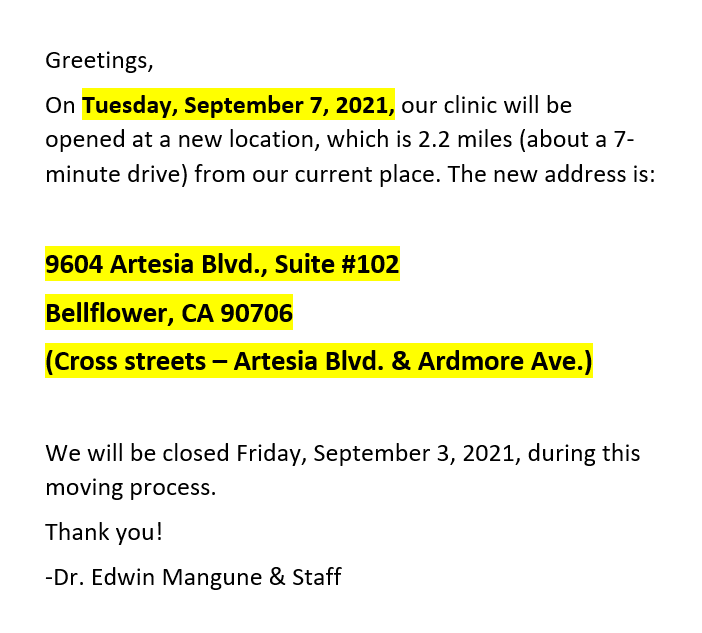 EDWIN MANGUNE, M.D. Updated September 2024 9604 Artesia Blvd