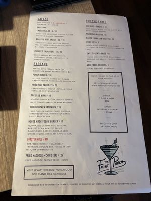 Menu photo 1 The Front Porch Piano Bar & Restaurant Ogunquit, ME