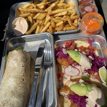Hook Fish - Halibut burrito, fried fish tacos and side of fries - Seafood Near Me - San Francisco, California Hook Fish - Halibut burrito, fried fish tacos and side of fries - Seafood Near Me - San Francisco, California