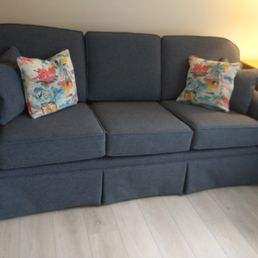 Sofa in den after reupholstery.