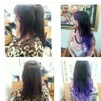 Enhanced Strands - Purple ombre with hair extensions done by Cari @hairbycarib - Hair Salons Near Me - Santa Ana, California