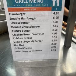 Sierra Oaks Cafe - Sample menu and pricing