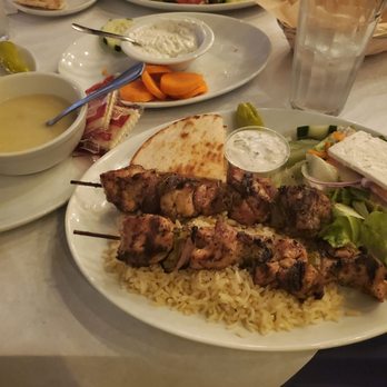 Olympic Cafe - Chicken kebab platter, avgolemono soup, tzatziki with veggies, house specialty Greek chicken - Mediterranean Near Me - San Diego, California Olympic Cafe - Chicken kebab platter, avgolemono soup, tzatziki with veggies, house specialty Greek chicken - Mediterranean Near Me - San Diego, California