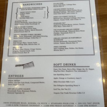 The Standard Pour - Menu - Salad Near Me - Sonora, California
